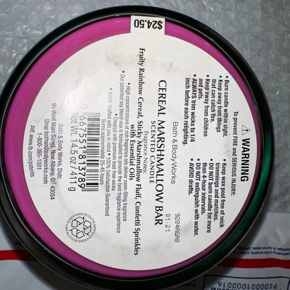 Bath and body works cereal marshmallow bar 3‎ wick candle